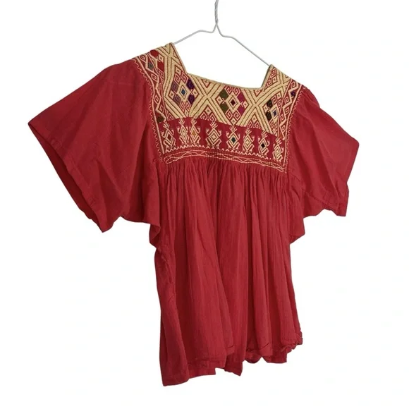 Mexican Embroidered Pink Boho Festival Peasant Top Blouse Size Medium - Picture 5 of 7